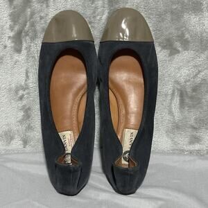 Lanvin Suede Cap Toe Ballet Flats Womens 8.5 Blue Quiet Luxury Old Money Leather